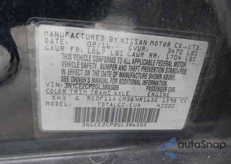 2016 Nissan Versa Note Sr from USA, damaged, VIN 3N1CE2CP2GL386505